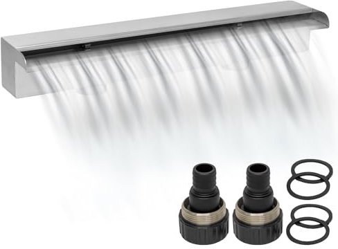 Woodside Stainless Steel Waterfall Fountain, Pond/Pool Rectangular Cascade Water Feature, 60cm