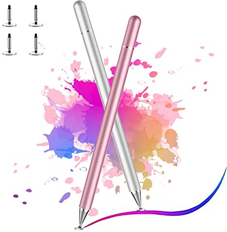 DOGAIN iPad Stift für Tablet, Disc-Spitze Stift und Magnetkappe Stylus Pen kompatibel mit Tablet Stift für Alle Tablets/ipad/ipad Pro/Air/Mini, Phone, Samsung, Lenovo, Android Smartphone (Silber&Rosa)
