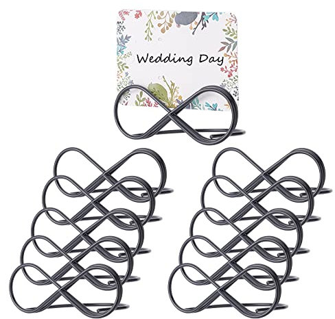 CHGCRAFT 10StUnendlichkeit Nachrichtenclip Tischnummer Halter Ständer Hochzeit Sitzetiketten Tischkartenclips Namenseinstellung Tischkartenhalter Foto Bildkarten Displayständer für Party Schwarz
