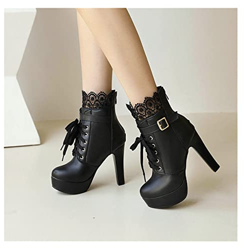 Bottines À Lacets Bottes Courtes Japonaises Sweet Lolita, Talons Hauts À Plateforme Imperméable for Femmes, Booties Cosplay,Chaussures De Fête En Plein Air for Dames ( Color : Black , Size : 35 EU )