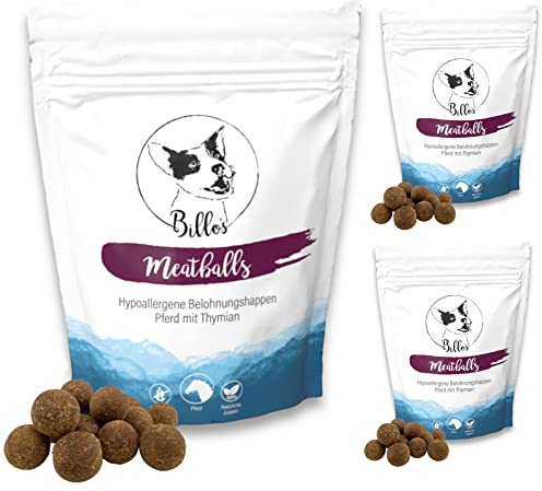 Meatballs Pferd Thymian Hundeleckerli Getreidefrei & Hypoallergen Sensitiv Weich - Hundesnack Trainingsleckerli Große Hunde Leckerlis - Soft Dog Treats Snack | Billos 19mm 3er-Pack (3X 150g = 450g)