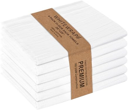 Flour Sack Towels| Tea Towel for Crafts| Kitchen Dish Cotton Blank Towel for Embroidery|Baking Bread Proofing Linen Cover| Thick Absorbent Quick Dry| 6 Pack 28x28 White