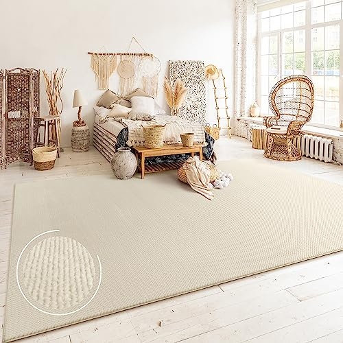 Paco Home Teppich Wohnzimmer Schlafzimmer Kurzflor Skandinavisches Boho Muster Melierte Optik Moderne Einfarbige Deko, Grösse:60x100 cm, Farbe:Beige