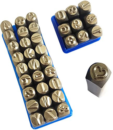 Coyoax 37 Stück 5mm Schlagzahlen und Buchstaben Set, Schlagbuchstaben Alphabet A-Z, Nummer 0-9, & und Love Siegel Stempel für Metall Kunststoff Holz Leder DIY