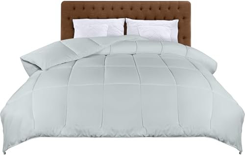 Utopia Bedding Couette légère avec rembourrage en polyester, couette d'été douce matelassée 200 g/m² avec languettes d'angle, surpiqûres carrées, 220 x 240 cm (gris clair)