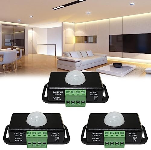 Lot de 3 détecteurs de mouvement LED : DC 12 V 24 V Noir Détecteur de mouvement infrarouge Mini corps Capteur de mouvement PIR Interrupteur automatique sans fil IR Détecteur de mouvement pour bande