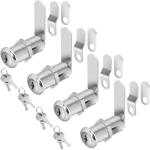Cylinnda Cabinet Locks, 1-1/2 Long Cam Locks Keyed Alike, Cabinet Cam Lock Set for RV Storage, Tool Box, Zinc Alloy (4 Pack, 1-1/2 Inch)