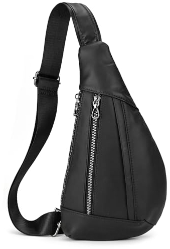 brusttasche herren leder Kleine umhängetasche Dreieck Anti-Diebstahl Sling Crossbody Bag herren sling Leder bag Schultertasche, 9050 Schwarz