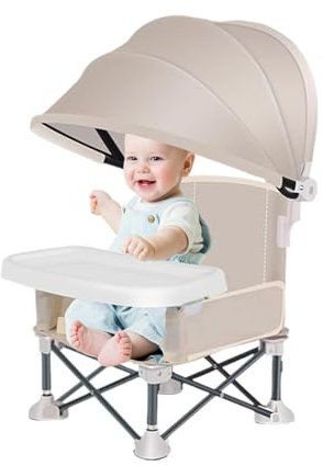 Toddler Camping Chair with Tray, Toddler Travel Booster Seat, Portable Baby Dining Chair with Sunshade, Foldable Baby Feeding Chair, Portable Babies High Chair for Picnics Camping Travel