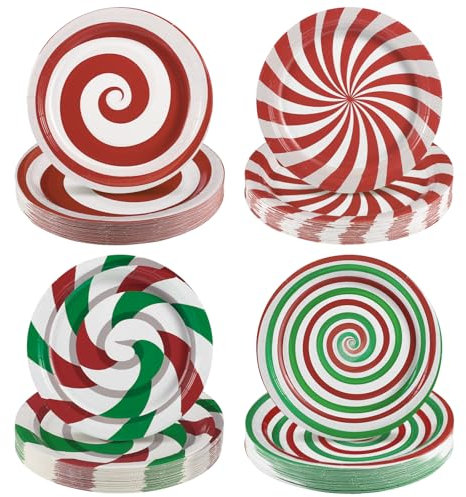 60 Stück Weihnachts-Pappteller, 22,9 cm, Einweg-Teller in Zuckerstangenform, Weihnachts-Pappteller mit Pfefferminzgeschmack, süße Weihnachts-Dessertteller, Feiertagsteller für Winter, Weihnachten