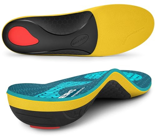 WalkHero Heavy Duty Pain Relief Insoles, 220+lbs High Arch Support Orthotics Inserts for Plantar Fasciitis, Flat Feet, Pronation and Heel Pain (Mens 8-8.5 | Womens 10-10.5, Coral Green)