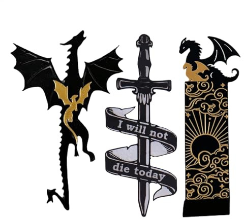 Vuggdt Fourth Wing Merch 3 delar drakbokmärke | Coola läsande bokmärken | Vintage gotisk drake bokmärke | bokdekorationer