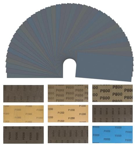 Juego de 81 papeles de lija húmedos de 23 x 9 cm, grano 400, 600, 800, 1000, 1200, 1500, 2000, 2500, 3000, húmedo y seco, para pintura de coche, metal, muebles de madera, piedra