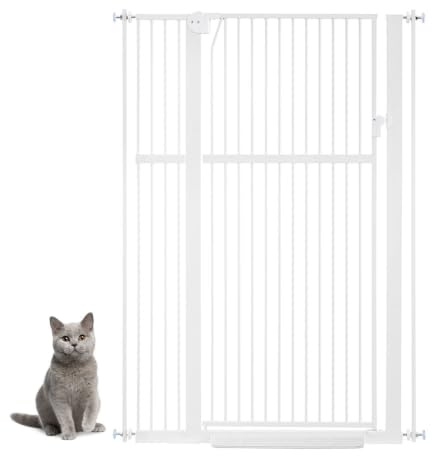 unipaws 142 cm lång hundgrind 95-105 cm bred, tryckmonterad kattgrind för dörröppning, inomhustrappa gå igenom husdjursgrind, vit