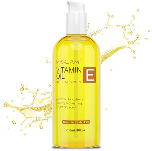 MAYJAM Vitamin E Öl 236ML, 50,000 IU, Trägeröl 100% Reines Natürliches Premium Qualität, Pflegeöl Mit Jojobaöl, Körperöl für Haut, Gesicht, Haare und Narben, Reparatur und Pflege, Vitamin E Oil