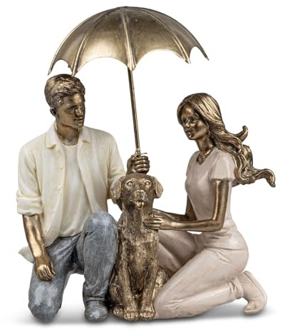 formano Decorative Figure Couple with Dog Sculpture 18 x 16 x 9 cm Hand-Painted Polyresin Colourful Loving Gift Protection and Security Umbrella Removable Detailed Living Room Decoration