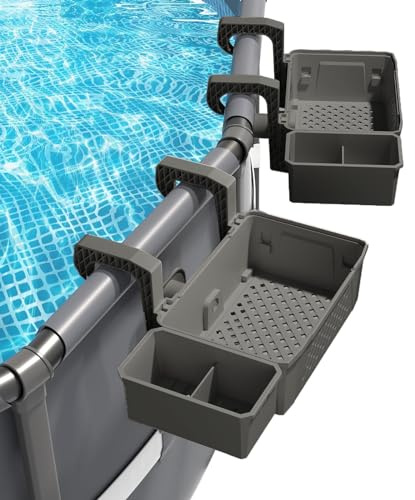 Cesta de almacenamiento junto a la piscina con portavasos y gancho para colgar, accesorios de piscina de gran capacidad, organizador versátil, cesta colgante ideal para almacenamiento en cubierta y