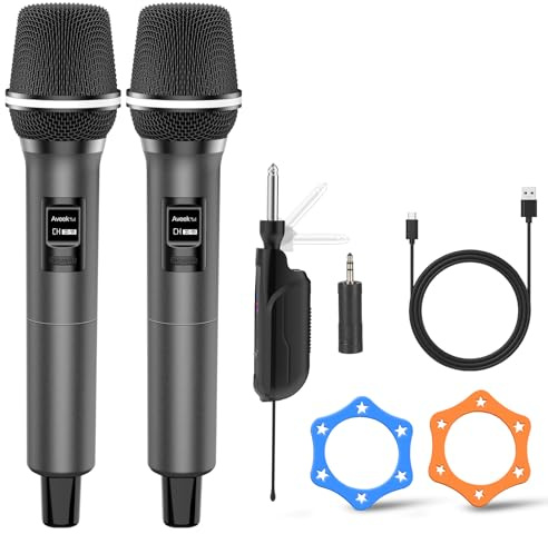 Aveek Micrófono Inalámbrico, Micrófono Inalámbrico para Karaoke, Micrófono Inalámbrico Recargable, Interfaz de 6,35mm/3,5mm, Adecuado para Altavoces, Canto, Bodas, DJ, Fiestas