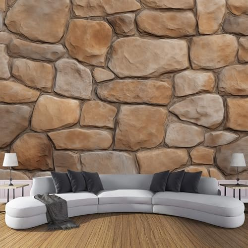 Murales Papel Pintado Salon Textura Natural, 250 × 175 cm Fotomurales 3D Diseño De Pared De Piedra Natural Tejido Seda Papel Tapiz Fotográfico Decorativos Dormitorio,Terroso