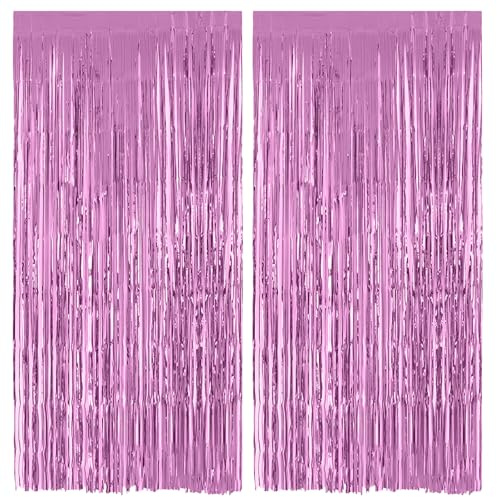Alaoo 2 st 1 x 2 m glittergardin, aluminiumfolie fransgardin, hängande dörrströmmar, festserpentiner gardiner dekorationer för födelsedagsfest bröllop jul fotobakgrund, rosa
