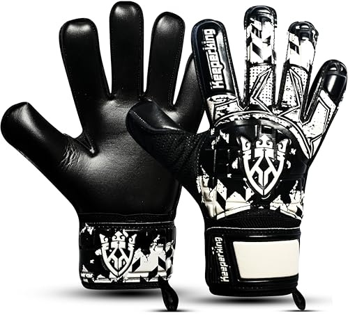 Keeperking Guanti da portiere, unisex, adulti, bambini, con e senza protezione per le dita, rimovibili, 4 mm, diverse misure e colori (Black-FS-Flat Cut, 7)