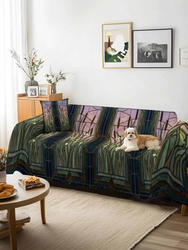 Stained Glass Sofa Cover Blanket Couch Covers for Armchair Cushion,Couch Sofa Silpcover with Tassel,Vintage Abstract Botanical Plant Living Room Bedroom Throw Towel Blanket Covers XX-L 71x150