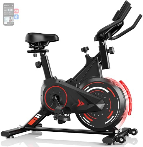 Dskeuzeew Vélo d’Appartement Connecté, Vélo d’Exercice à Résistance réglable 0–100%, Silencieux, Support Tablette & Capteur Cardiaque, Supporte Jusqu’à 160 kg