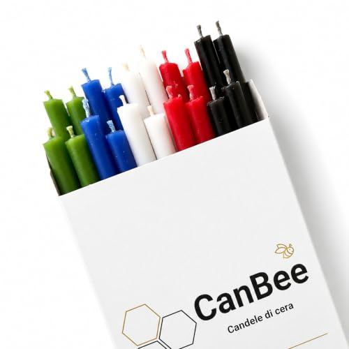 20 Candele Sottili Multicolore in Cera d’Api Naturale 21 cm x 6,5 mm – Lunga Durata, Combustione Pulita Senza Fumo – Ideali per Rituali, Meditazione e Yoga – CanBee