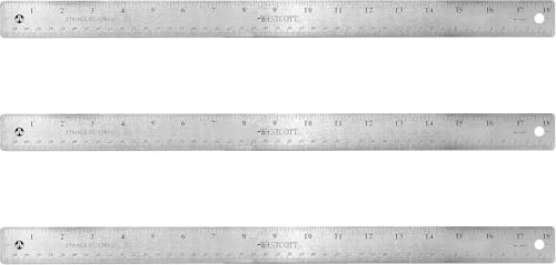 Westcott Stainless Steel Rulers with Non-Slip Cork Backing, Back-to-School, School Supplies, Classroom Supplies, 18-Inch, 3-Pack