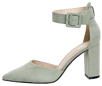 Rio Fiore Damen Pumps, Mintfarbe, 8,5cm Blockabsatz, Textil, Riemchenpumps, 7724-1-18 (Mint, 41EU)