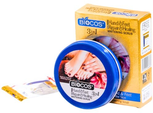 BIOCOS Hand & Feet Scrub Whiten Repairs Skin 3in1 Manicure Padicure Whitening Brighten Scrub For Men Women