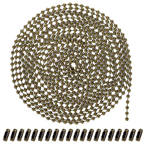 KALIONE 5M Kugelkette Kugelperlenkette Bronze Metallperlenkette Deckenventilator Zugkette 3.2mm Perlenrollo Zugkette Verlängerung Metallperlen Rollokette mit 25 Passenden Anschlüssen