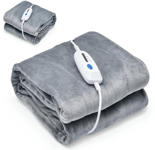 RELAX4LIFE Electric Heated Throw Blanket, Flannel Heating Overblanket with 4 Heating Levels, 8 Hours Auto-Off and Overheat Protection, Machine Washable Throw Blanket (Grey, 130x180cm)