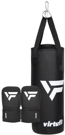 VirtuFit Ensemble de kickboxing Junior - Sac de frappe et gants de boxe - Kit de boxe pour enfants - Kickboxing et boxe - 8 kg - Noir