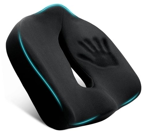 skmeditec Ergonomic Memory Foam Seat Cushion for Office Chair, Extra Large Pad with U-Shaped Design for Pressure Relief, Coccyx Sciatica & Back Pain Relief, for Home, Car Long Sitting (Black)