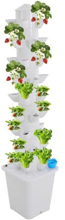 HuKaiL Kit di coltivazione idroponica a 9 ripiani, verticale con 45 fori, Hydroponics Vertical Growing Kit con serbatoio dell'acqua da 10 l, germinazione Vertical Planter per balconi ortaggi a foglia