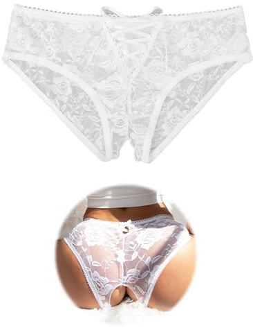 sunshinelady French Knickers Plus Size Sheer Lace Panties for Women | Hollow Out Soft Stretchy Underwear Crisscross Lace-Up Tanga Briefs UK 8-22