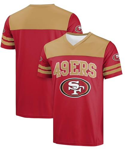 FOCO NFL Herren Offizielles Lizenzprodukt Primary Logo Team Color Wordmark Game Day V-Ausschnitt Fußball-Top, San Francisco 49ers - Rot, XX-Large