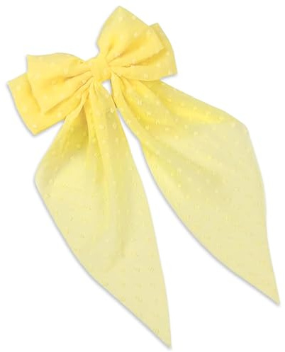 Yellow Hair Bow,Cute Big Bow Hair Clip with Polka Dot,Vintage Large Ribbon Clips,Oversized Tulle Layered Yellow Bow,Aesthetic Hairs Bows,for Women Lady Girls Kids Teens
