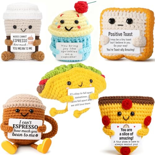 Orichane Positive Crochet Coffee Cake 6PCS Toast Pizza Taco Bakery Gift Set for Friends
