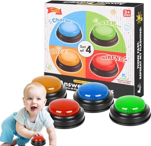 Pulsante Cicalino - 9x9x3,5 Cm Cicalini Di Risposta Per Bambini, Cicalino Per Quiz Educativi Per Bambini, Campanello Portatile Per Competizione Sulla Conoscenza In Classe, Oggetti Di Scena E Giocattol