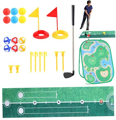 Mazze da golf per bambini, Set da golf per bambini, Set per 3 in 1 con mazza, Tappetino per praticare il putting, Rete per scheggiature su 3 lati, Giochi per regali di compleanno Interni ed e