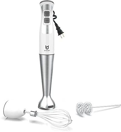 Immersion Hand Blender, UTALENT 3-in-1 8-Speed Stick Blender with Milk Frother, Egg Whisk for Smoothies, Coffee Milk Foam, Puree Baby Food, Sauces and Soups - White