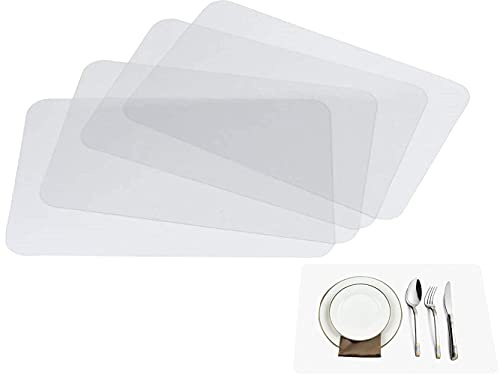 Thstheaven genomskinliga bordstabletter i plast set för matbord, håller bord eller skrivbordsduk renare, tvättbar, värmebeständig, halkfri 4-pack
