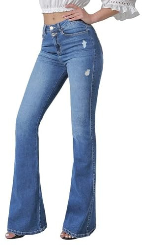VIPONES Women's Flare Bell Bottom Jeans High Waisted Wide Leg Bootcut Jeans Stretchy Denim Pants Trendy Blue