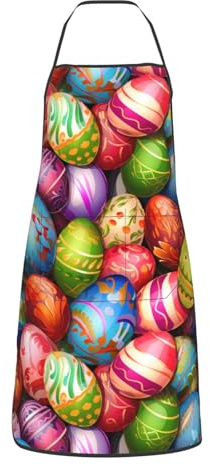 Dewoofly Easter Eggs Waterproof Apron with Large Pockets for Kitchen Cooking Baking BBQ