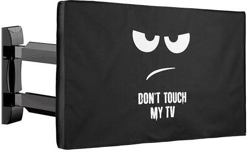 kwmobile kompatibel mit 43 TV Outdoor TV Abdeckung - Fernseher Hülle Bildschirmschutz - wetterfest - Weiß Schwarz Don't Touch My TV