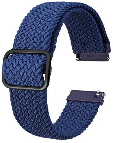 BISONSTRAP Nylon Watch Straps 20mm, Adjustable Braided Loop Bands for Men and Women,Blue with Black Buckle
