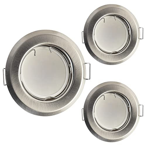 HCFEI LED Einbaustrahler ultra flach mit LED Spot Modul 230V I 3W 320lm I 120°Abstrahlwinkel I Dimmbar I Edelstahl gebürstet I 53-70mm Einbauloch I Einbauleuchte rund (3er Set - Warmweiß)