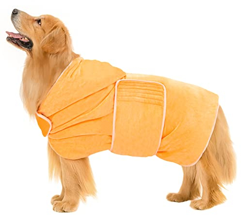 Avont Hundebademantel Handtuch Hundedusche Saugfähiges Badetuch aus Microfaser Schnelltrocknend Wintermantel Wärmer für Haustiere Strand Verstellbar Bathrobe Verschiedene Größen- Gelb S